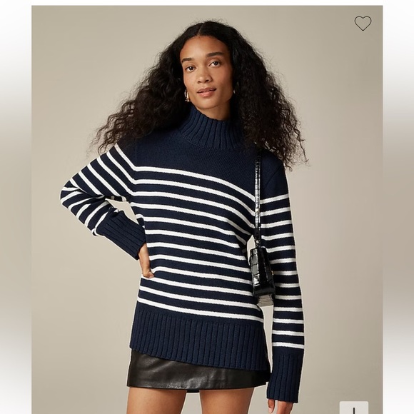 J crew Cotton turtleneck knit sweater in navy ivory stripe NEW size XS - Picture 1 of 11